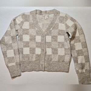 Sincerely Jules Womens S Beige Checkered Cardigan